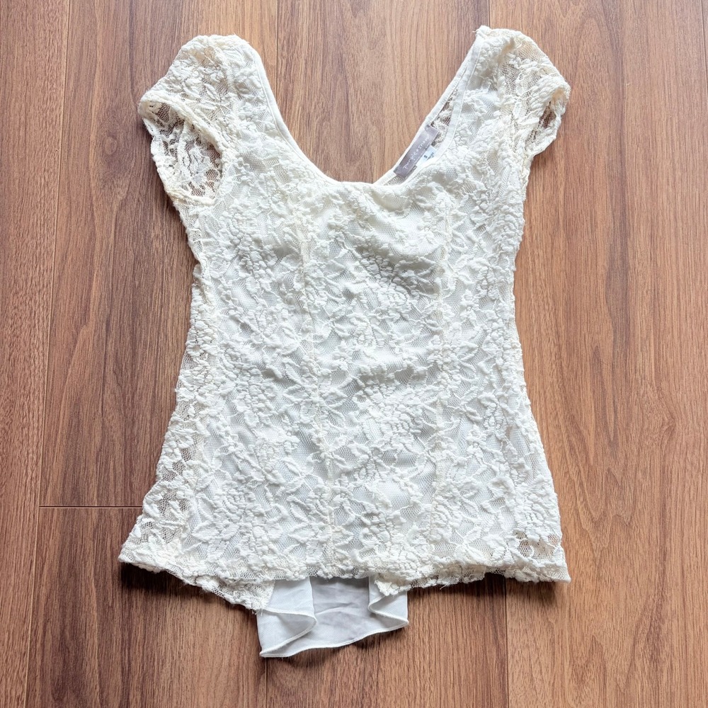 Purple Snow White Floral Lace Cap Sleeve Top Fairycore Chiffon Bow Back Small